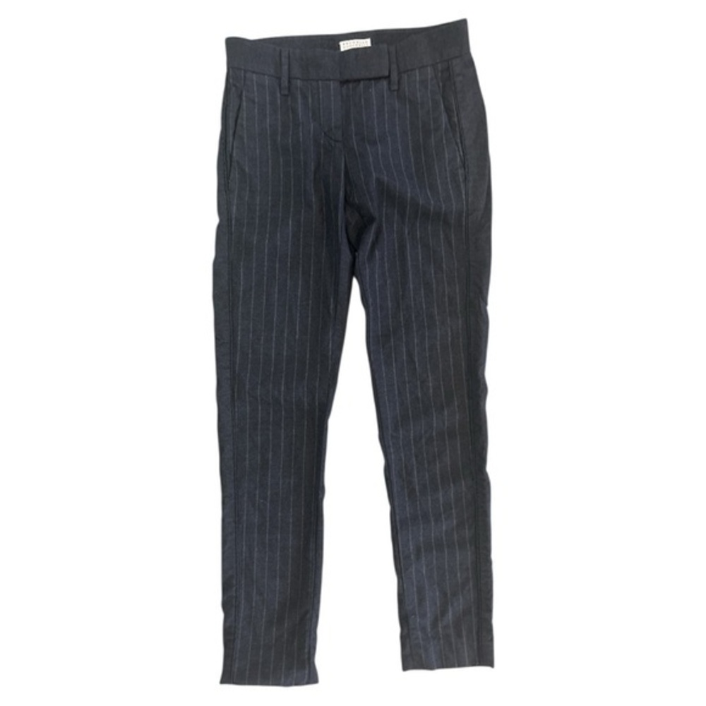Brunello Cucinelli Pin Striped Wool Skinny Trousers in Dark Blue Gray US Size 2